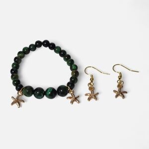 Handcrafted Green Tigers Eye Stone Bracelet And Earring Set